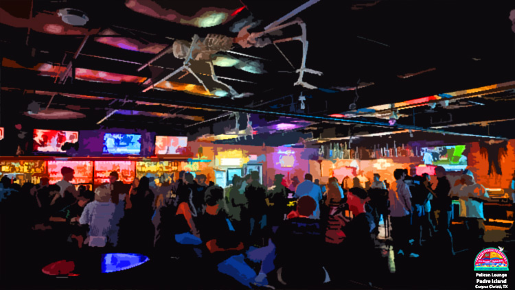 The Pelican Lounge beach bar on Padre Island in Corpus Christi, TX.